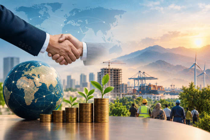 Foreign direct investment and economic development represented by global trade, infrastructure, investment and green growth