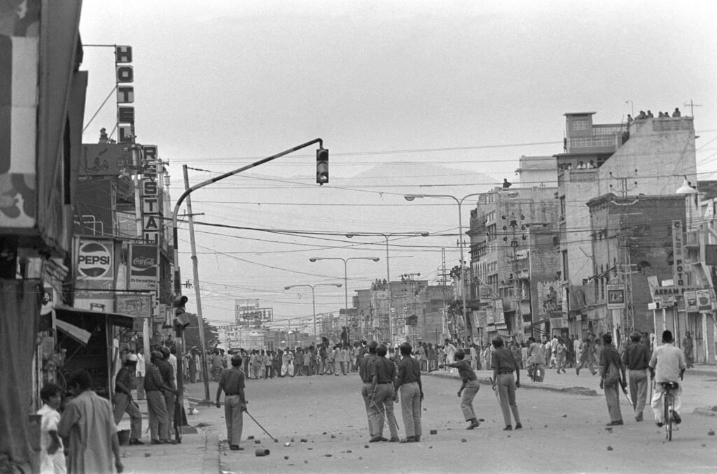 Political protests during the Pakistan National Alliance movement of 1977.